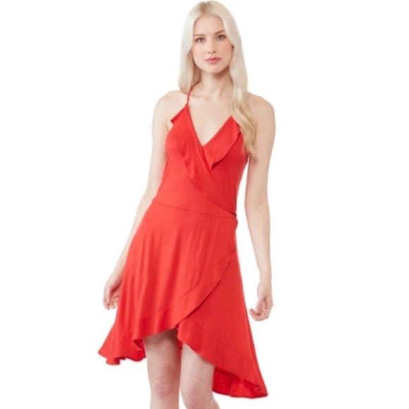 JW Style Dresses & Skirts - JW Sleeveless Wrap Red Ruffle Dress, sz L